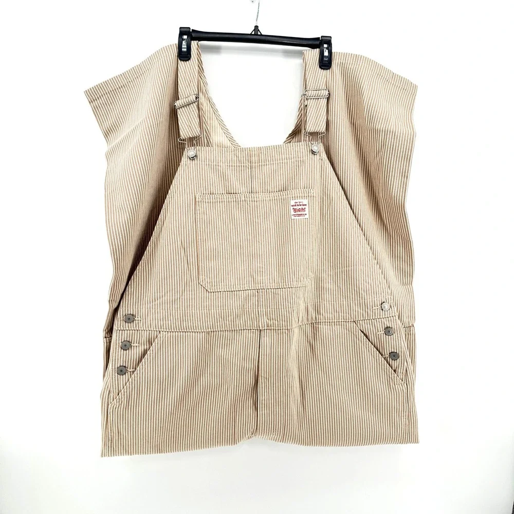 Levi's Overalls Men's XXL Tan Hickory Stripe Relaxed Fit Workwear Bibs Carpenter